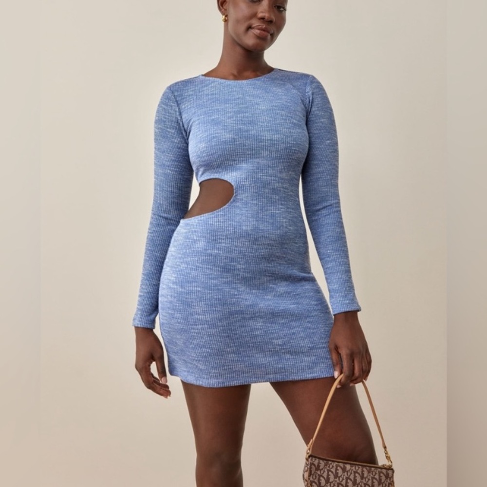 NEW Reformation Tracey Knit Dress Deep Sky NWT